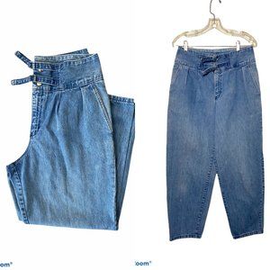 Vintage Paperbag Mom Jean High Rise White Wash Tapered Leg Slant Pockets